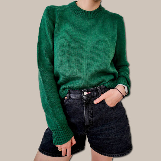 Chameleon Sweater knitting pattern by Atelier Castin — top-down DK pullover with folded crew neck