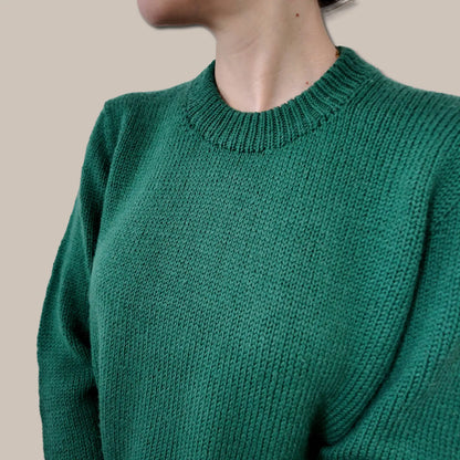 Crew neck folded collar detail on Chameleon Sweater knitting pattern