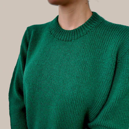 True rounded crew neck folded collar detail on Chameleon Sweater knitting pattern